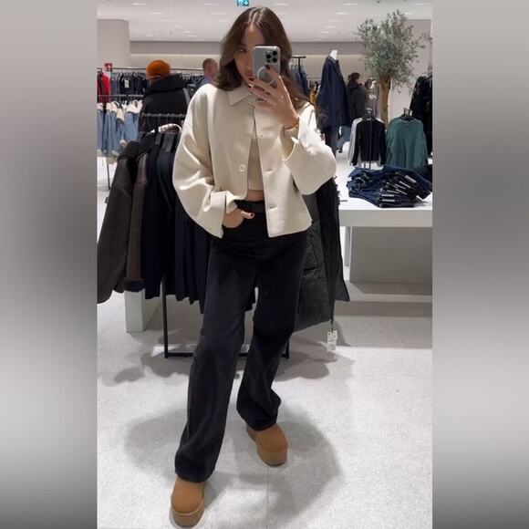 Zara MANTECO Short Wool Coat Size Medium - Picture 3 of 14